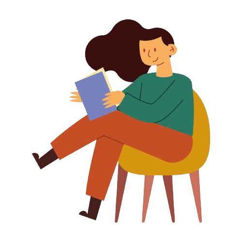 Woman reading a book of quotes on a chair